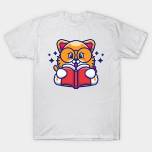 Cute cat reading book cartoon T-Shirt